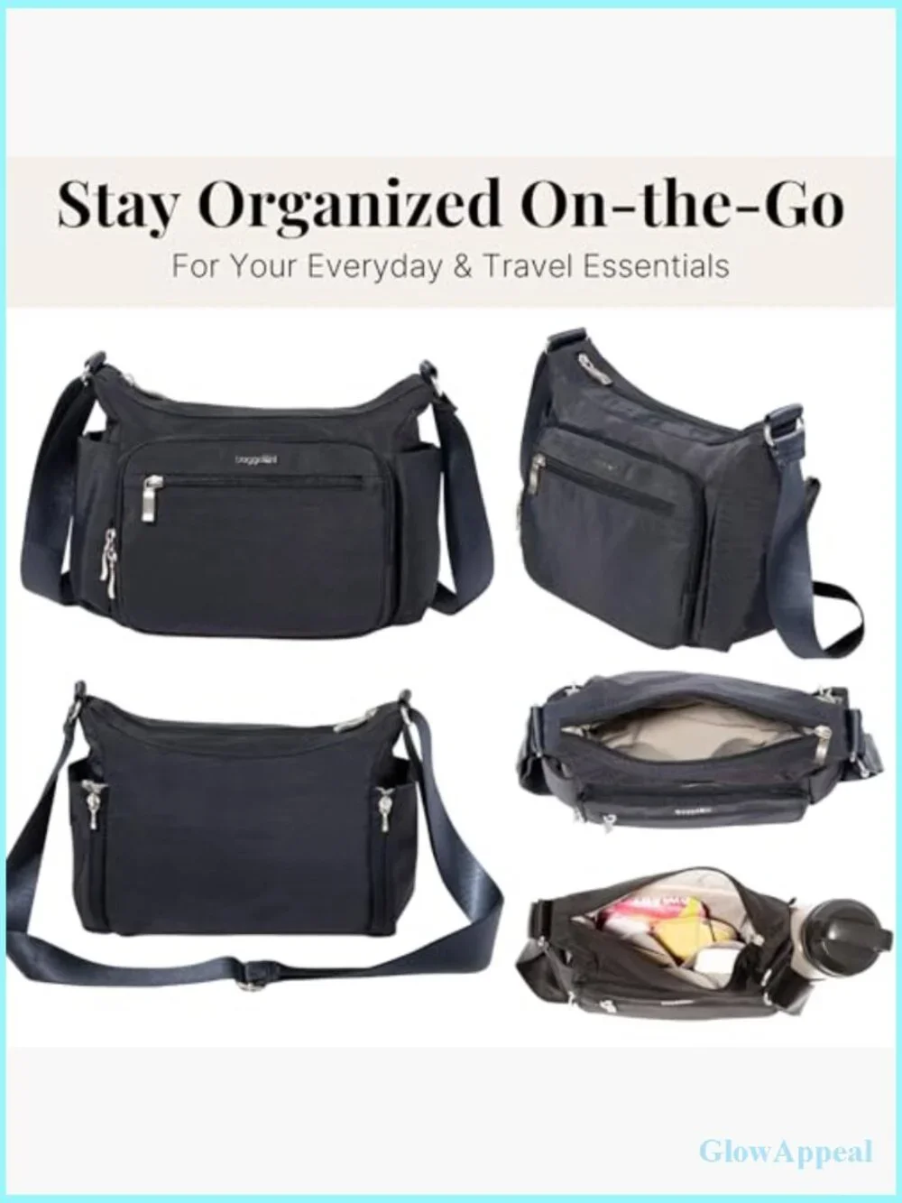 Nylon Hobo Crossbody Bag RFID Protection Adjustable Strap Lightweight